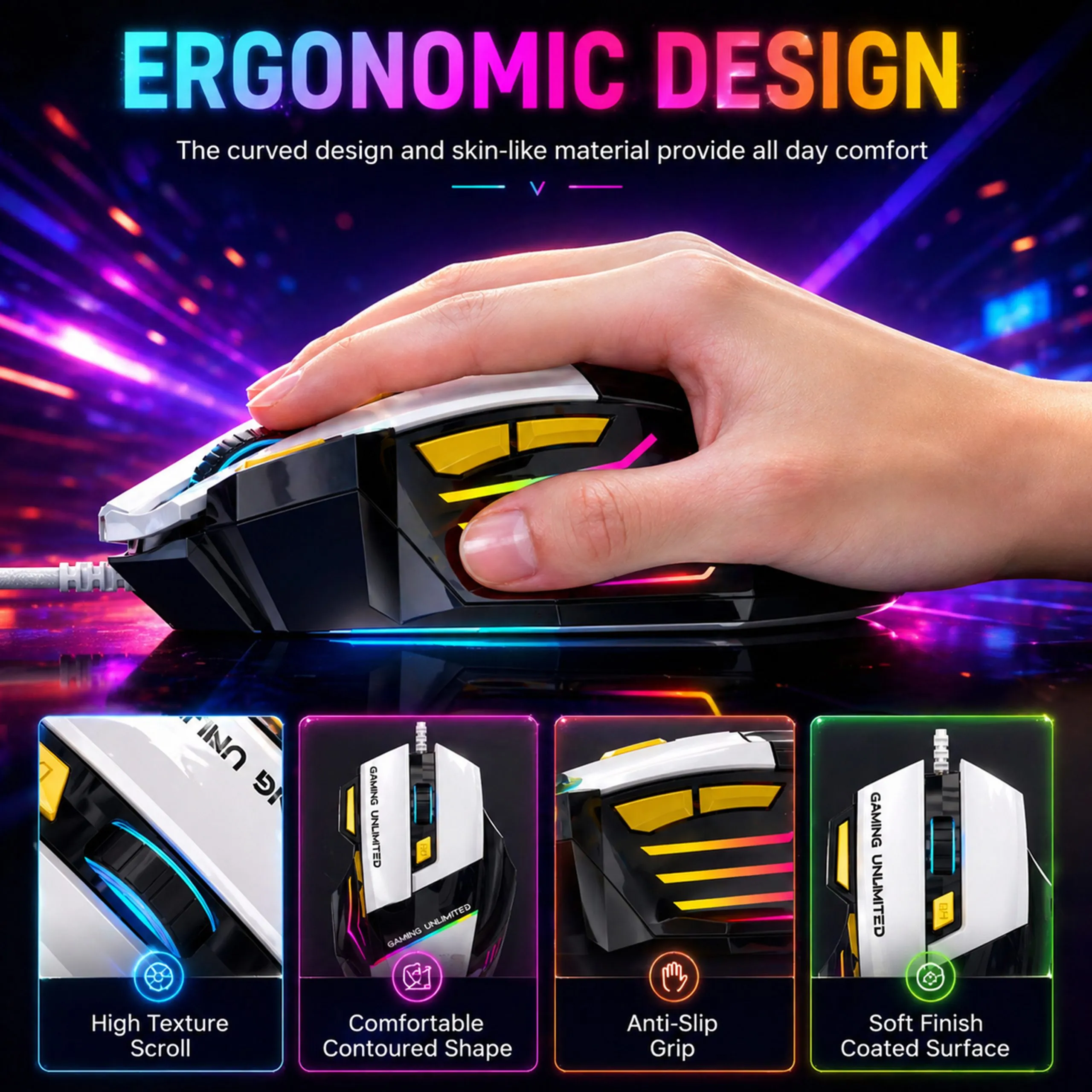 Ant Esports Wired Gaming Mouse RGB Strike10 White view 3